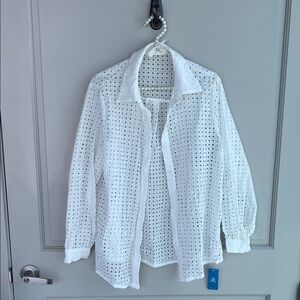 White Eyelet Button Down Swimsuit Coverup